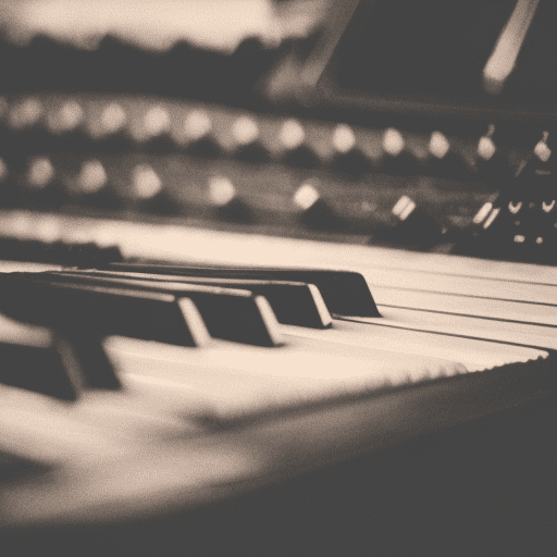 Black and white photo of a piano instrument